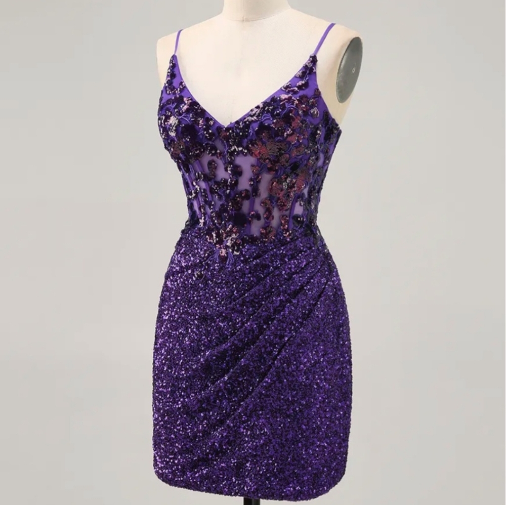 Elegant Purple Sequin Evening Dress